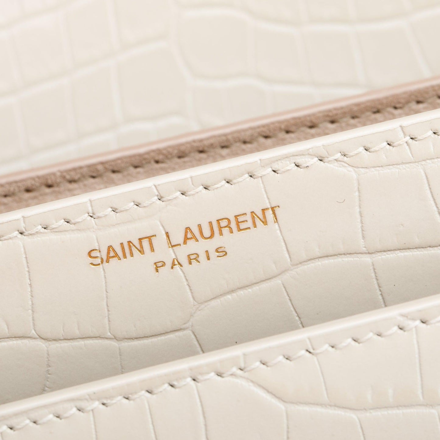 Saint Laurent 2022 Creme Medium Crocodile Embossed Sunset Bag