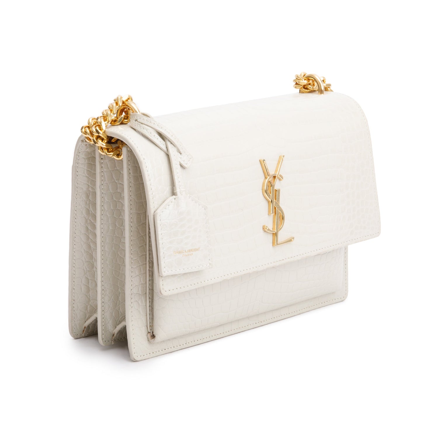 Saint Laurent 2022 Creme Medium Crocodile Embossed Sunset Bag