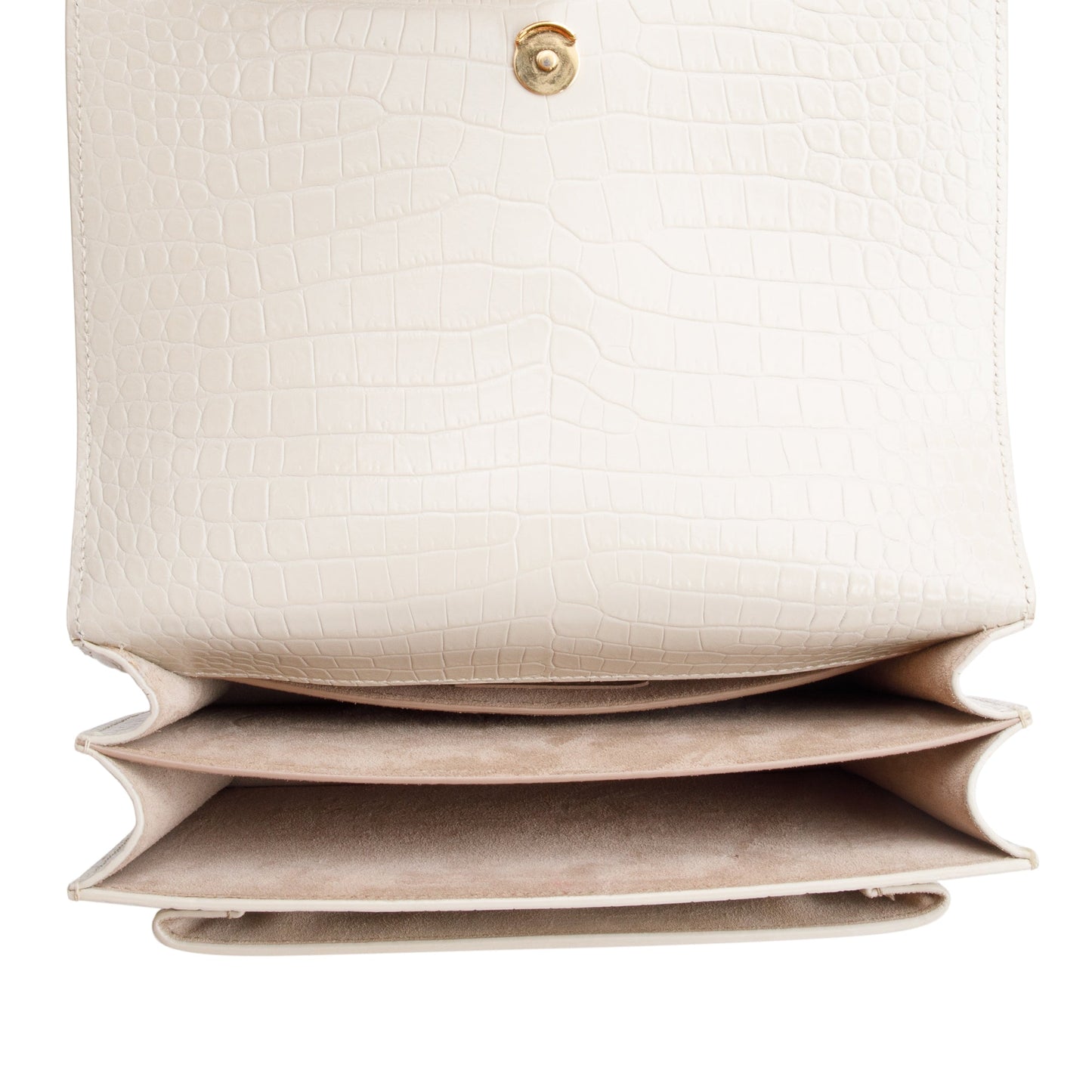 Saint Laurent 2022 Creme Medium Crocodile Embossed Sunset Bag