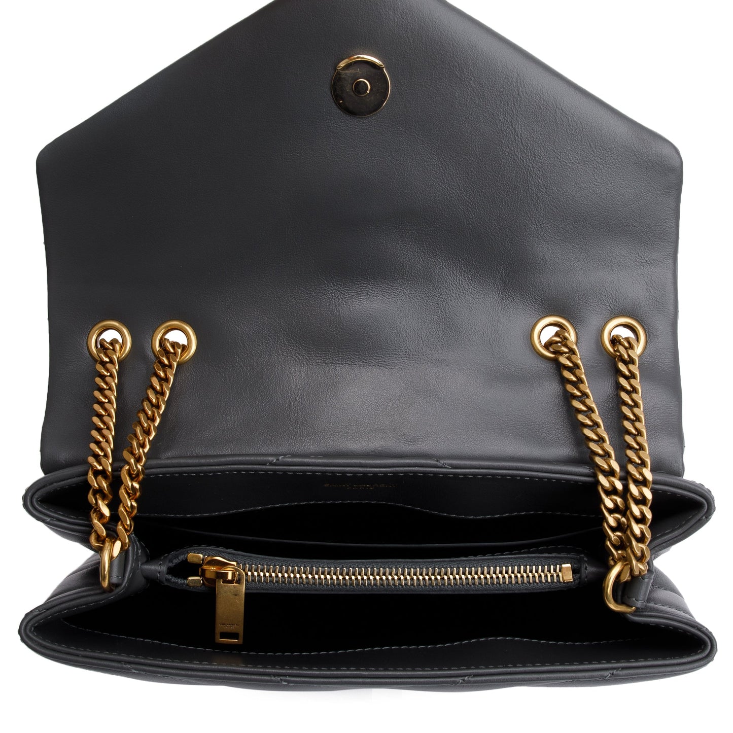 Saint Laurent 2022 Grey Calfskin Leather Small Loulou Monogram Shoulder Bag