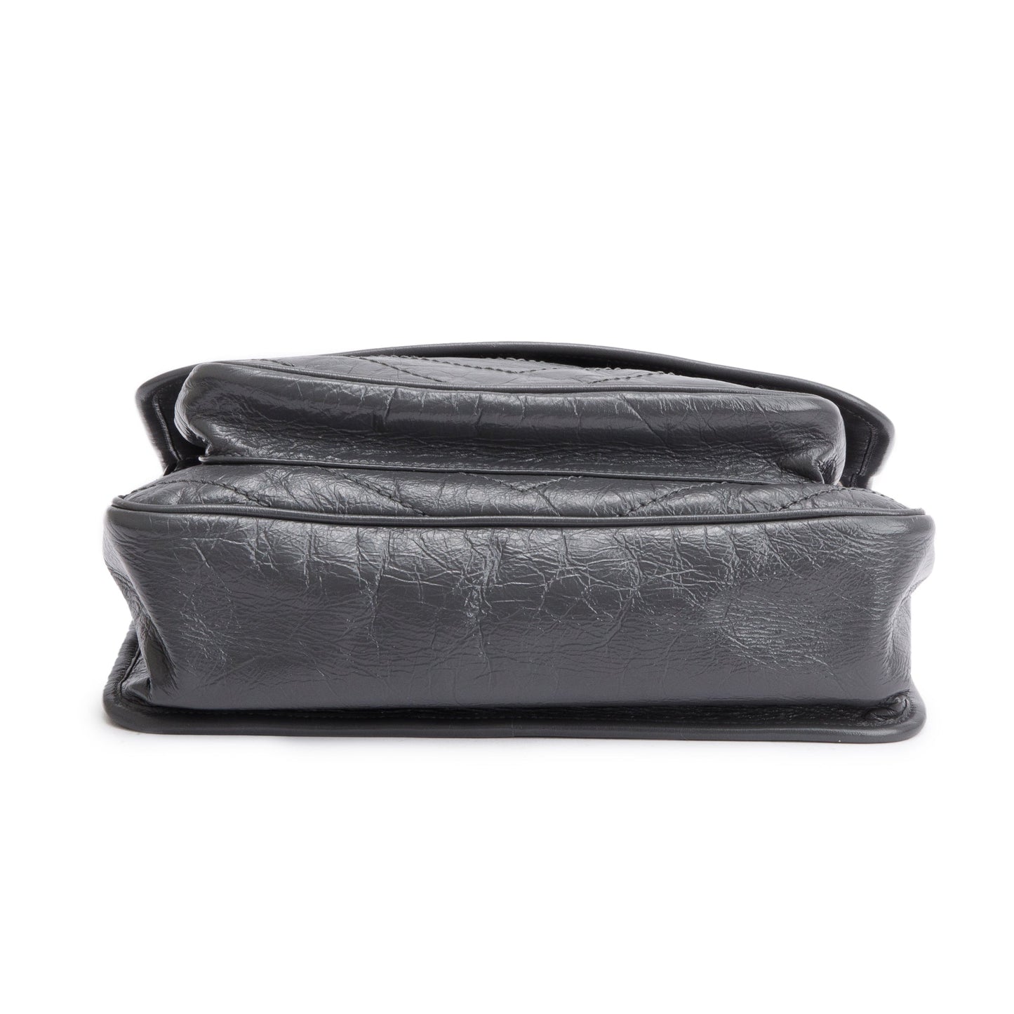 Saint Laurent 2022 Grey Crinkled Calfskin Leather Medium Niki Shoulder Bag