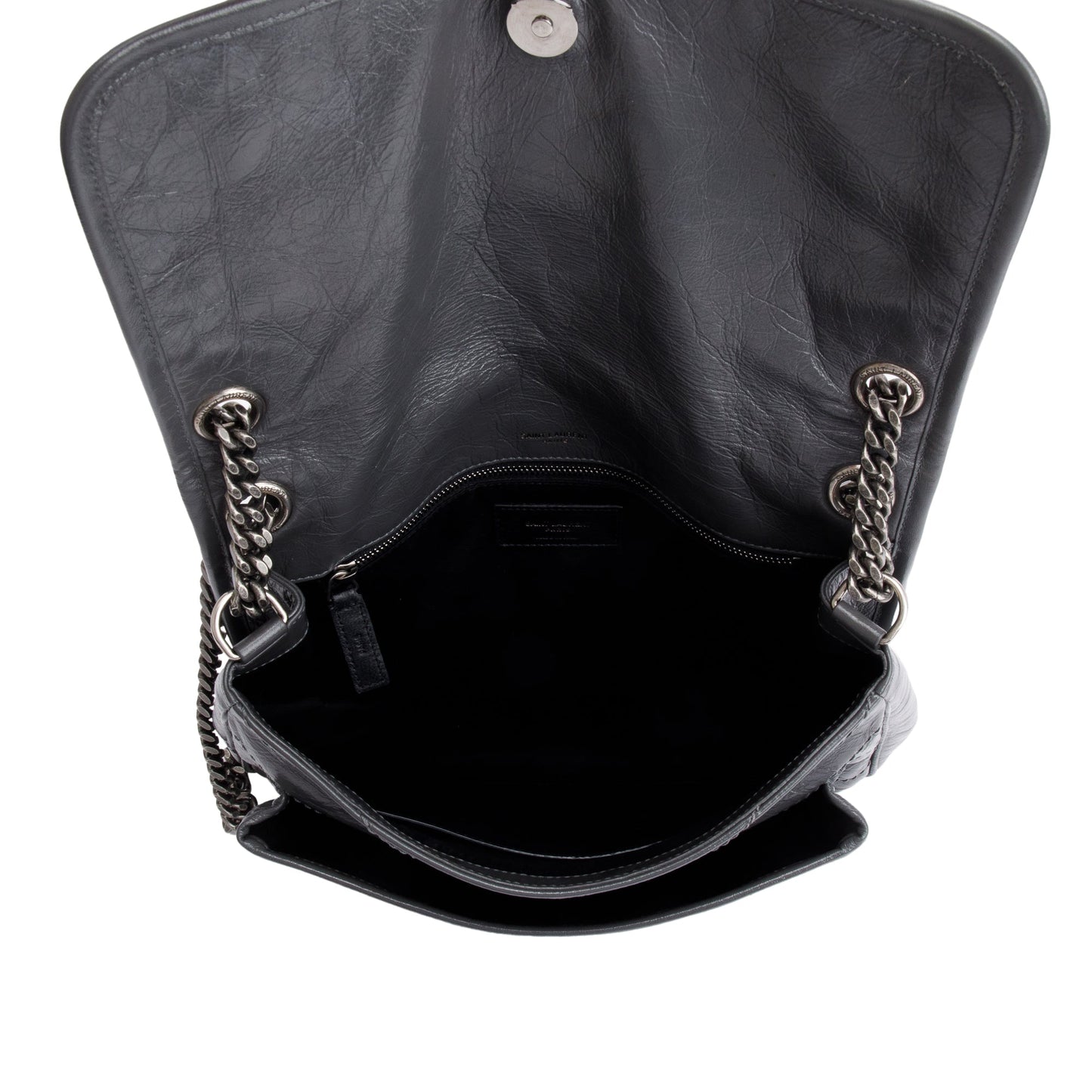 Saint Laurent 2022 Grey Crinkled Calfskin Leather Medium Niki Shoulder Bag