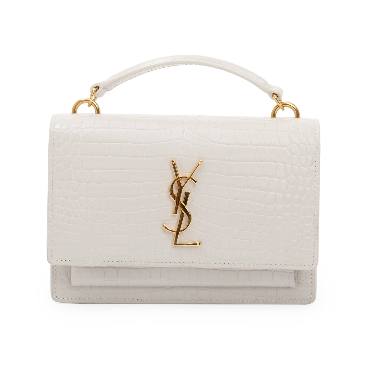 Saint Laurent 2022 White Crocodile Embossed Sunset Chain Wallet