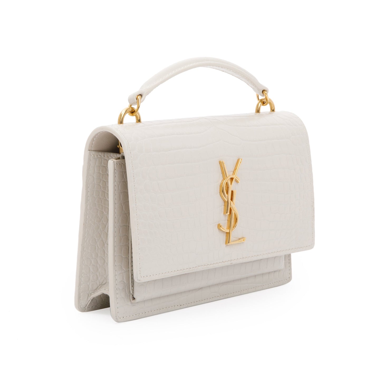 Saint Laurent 2022 White Crocodile Embossed Sunset Chain Wallet