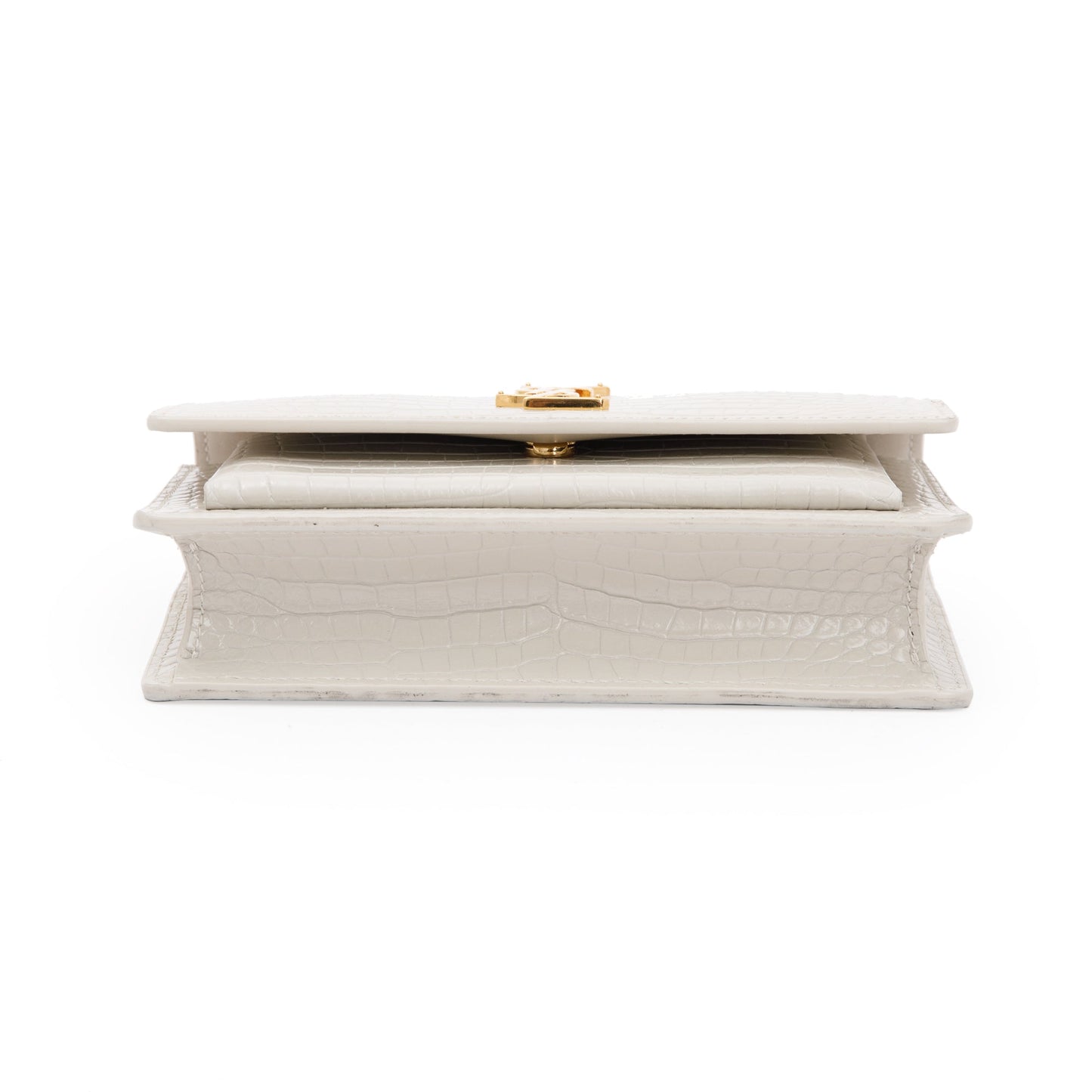 Saint Laurent 2022 White Crocodile Embossed Sunset Chain Wallet