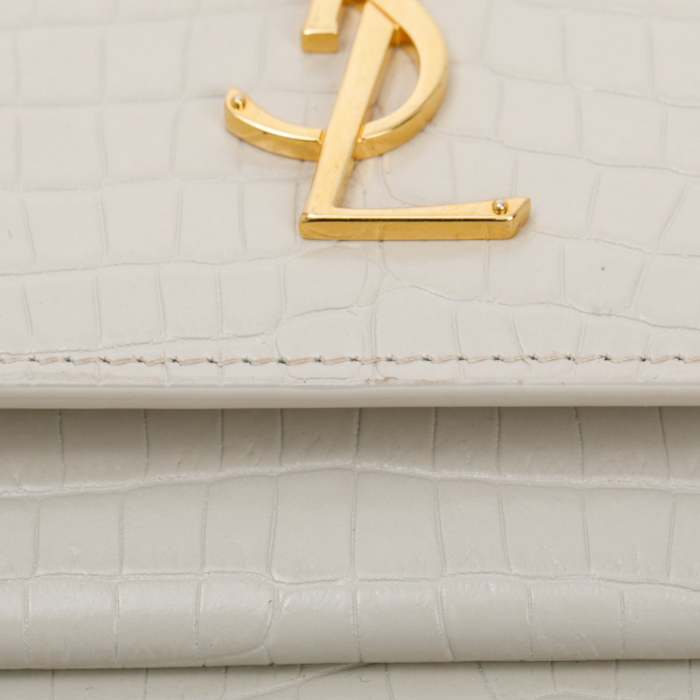 Saint Laurent 2022 White Crocodile Embossed Sunset Chain Wallet