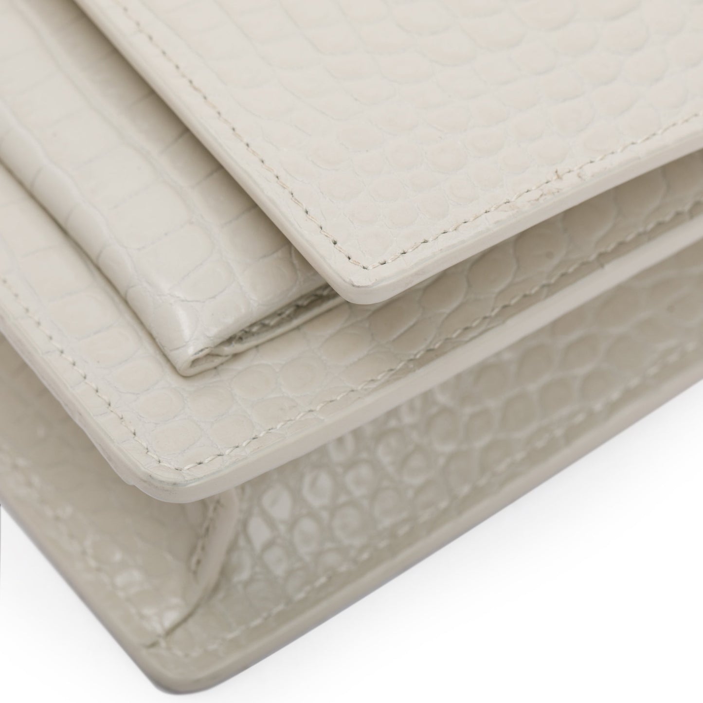 Saint Laurent 2022 White Crocodile Embossed Sunset Chain Wallet