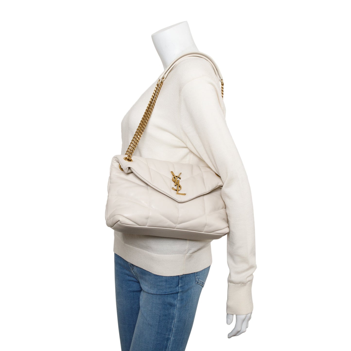 Saint Laurent 2022 White Nappa Leather Toy Puffer Loulou Shoulder Bag