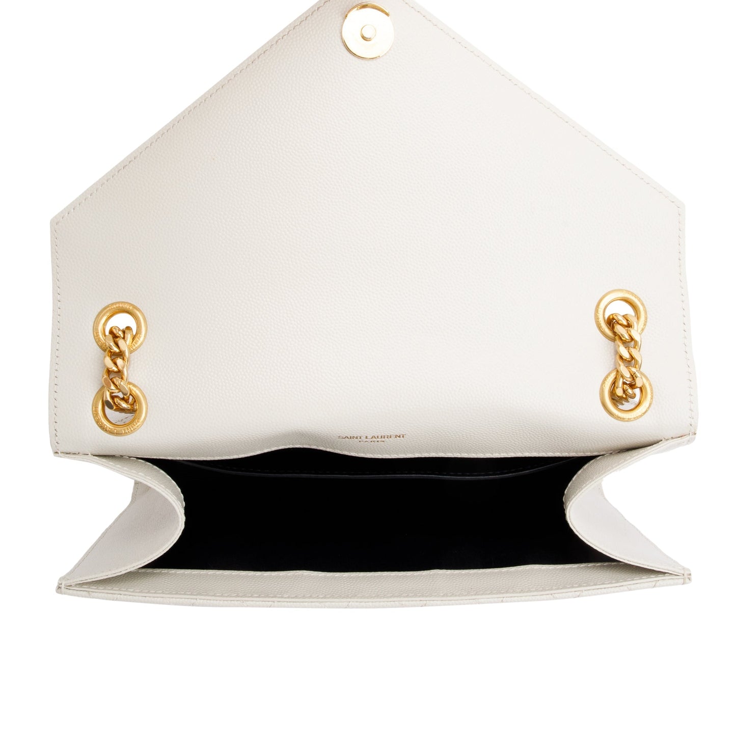 Saint Laurent 2022 White Quilted Grain De Poudre Leather Medium Envelope Chain Bag