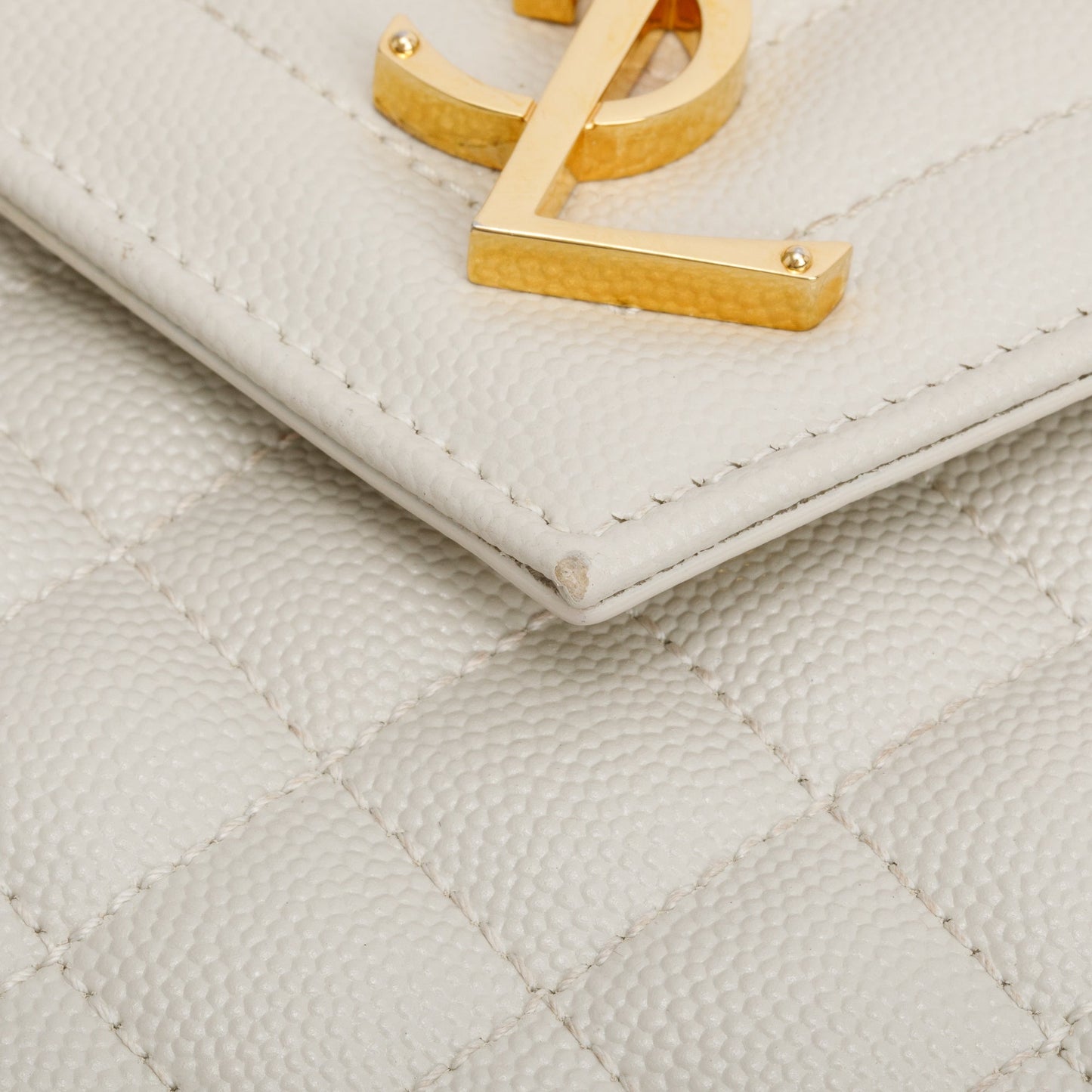 Saint Laurent 2022 White Quilted Grain De Poudre Leather Medium Envelope Chain Bag