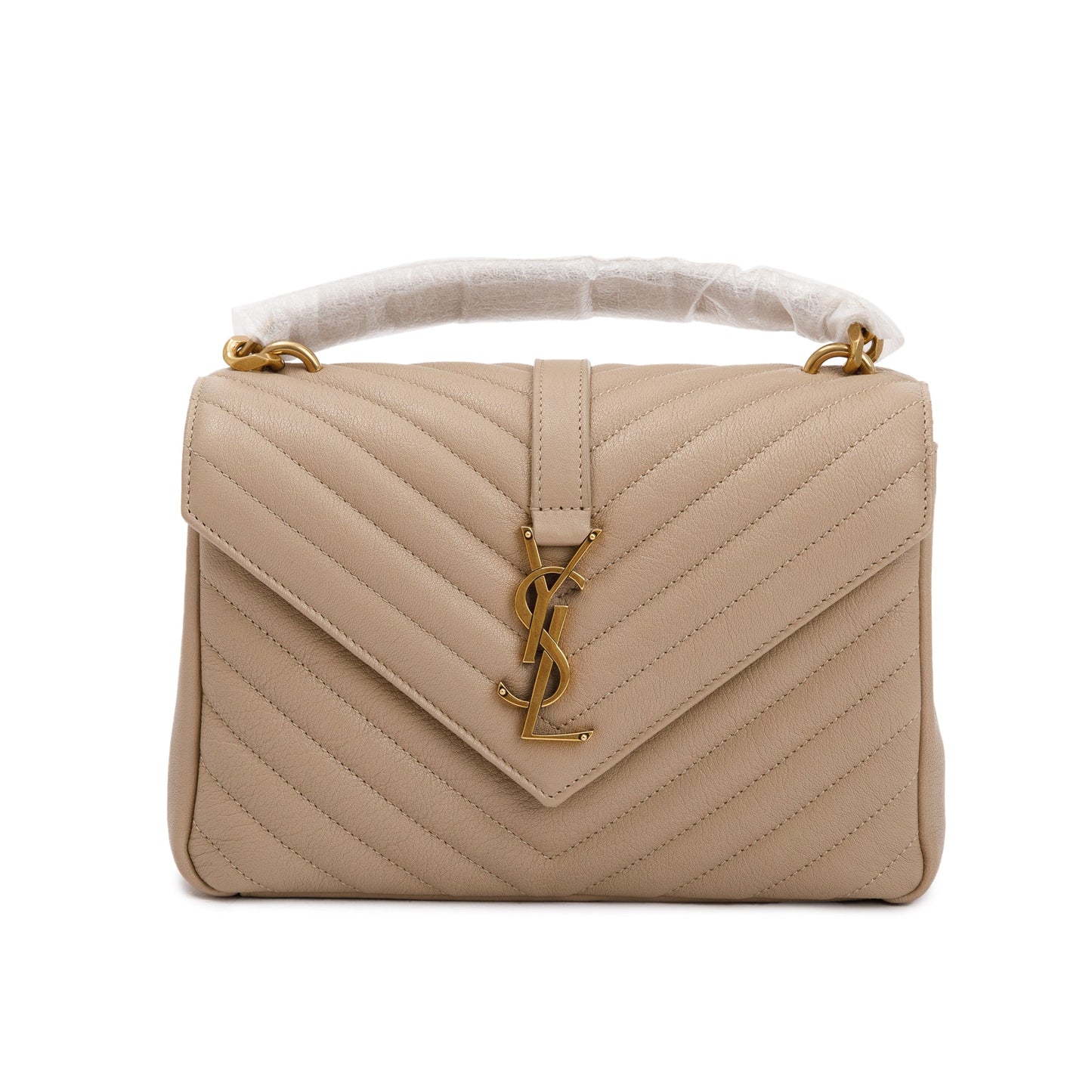 Saint Laurent 2023 Beige Leather Medium Chevron College Bag