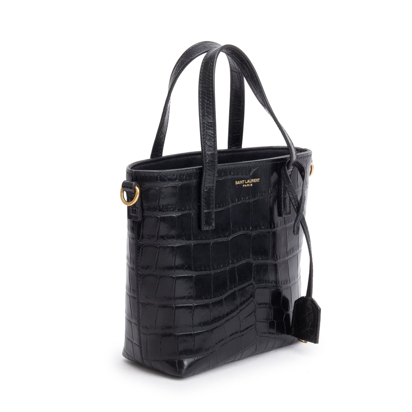 Saint Laurent 2023 Black Croc-Embossed Mini Toy Shopping Tote