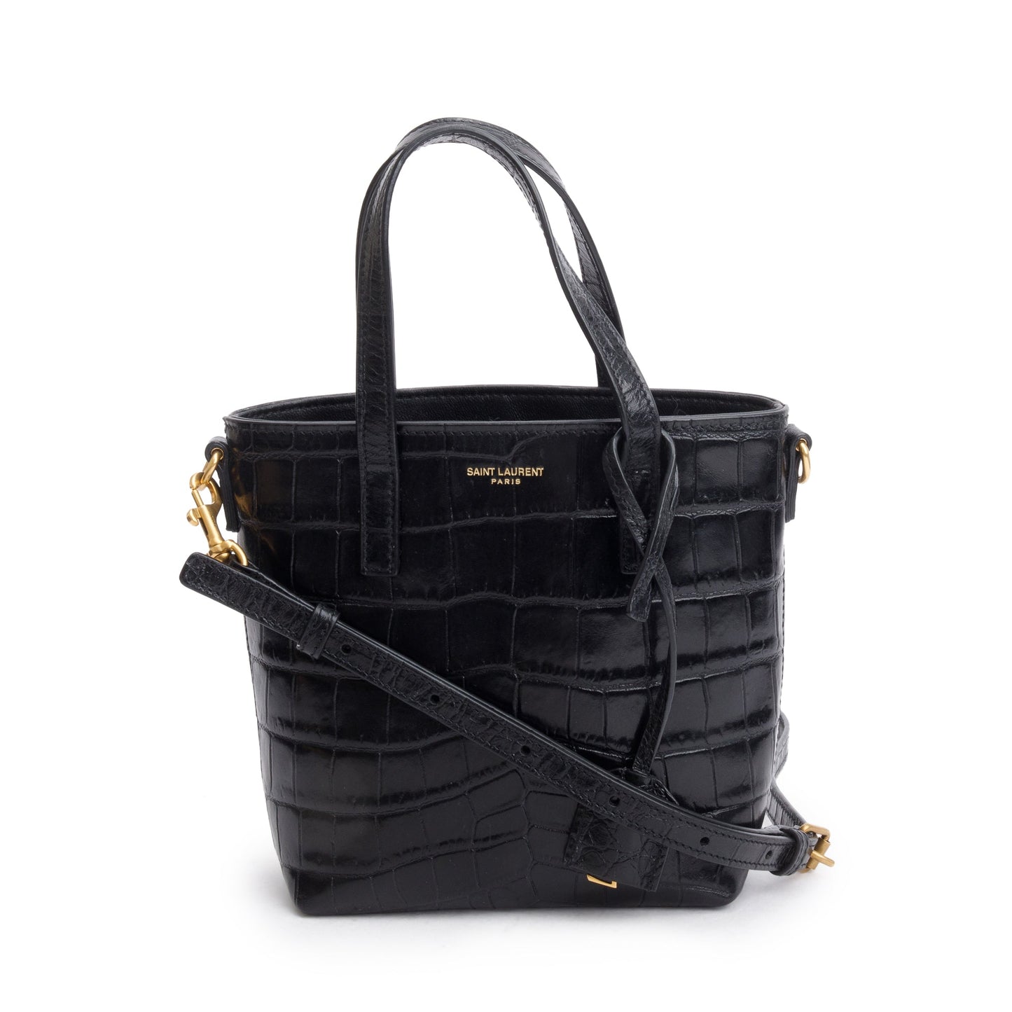 Saint Laurent 2023 Black Croc-Embossed Mini Toy Shopping Tote