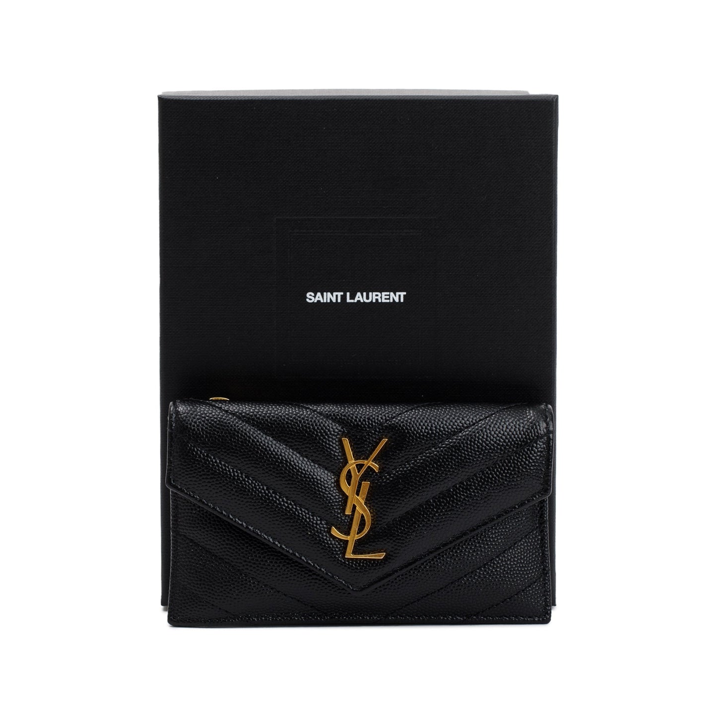 Saint Laurent 2023 Black Grain De Poudre Cassandre Matelasse Fragments Flap Card Case