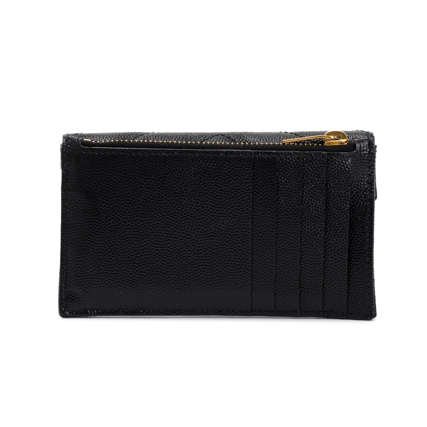 Saint Laurent 2023 Black Grain De Poudre Cassandre Matelasse Fragments Flap Card Case