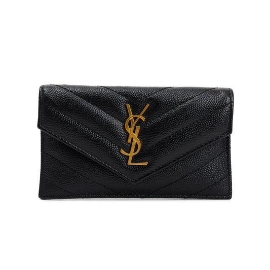 Saint Laurent 2023 Black Grain De Poudre Cassandre Matelasse Fragments Flap Card Case