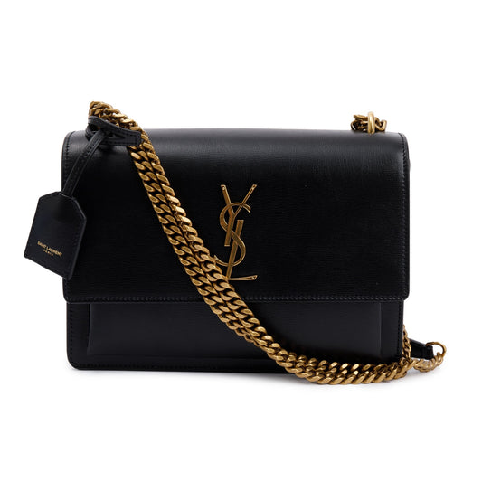 Saint Laurent 2023 Black Leather Medium Sunset Bag