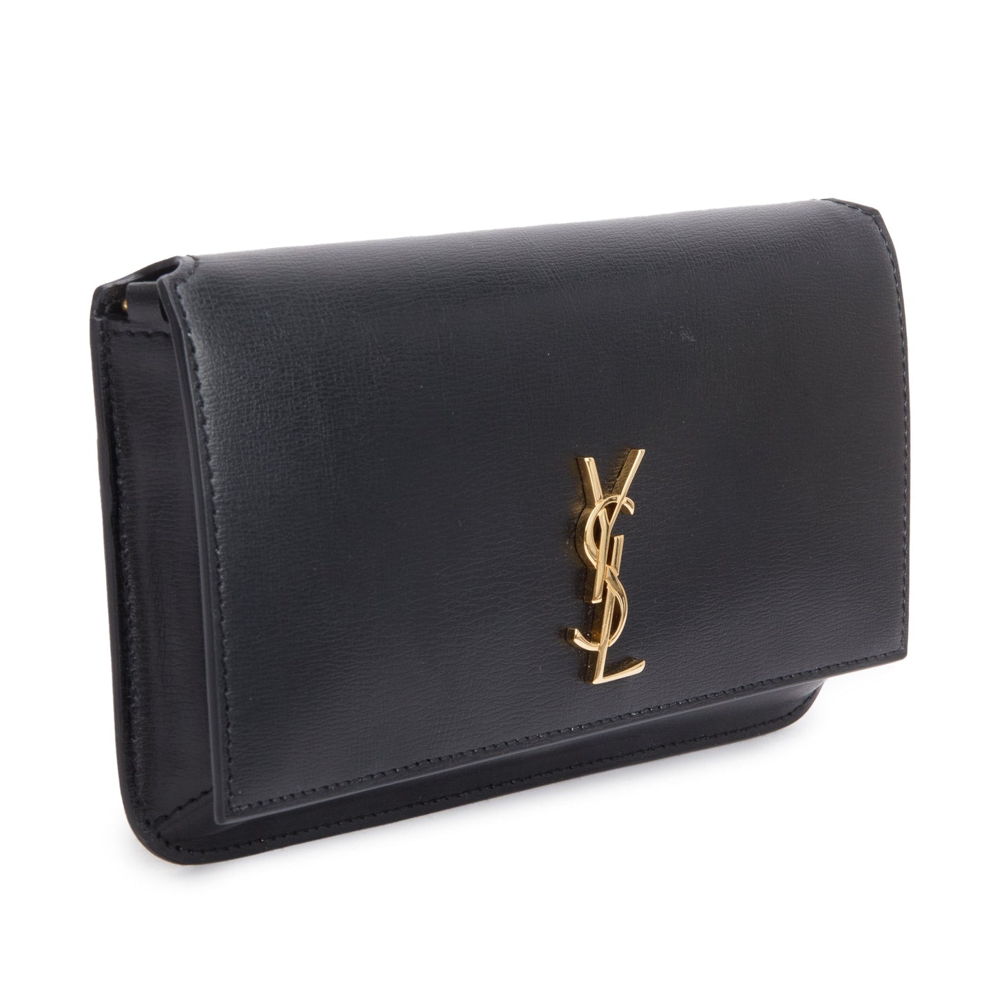 Saint Laurent 2023 Black Smooth Calfskin Leather Cassandre Phone Holder