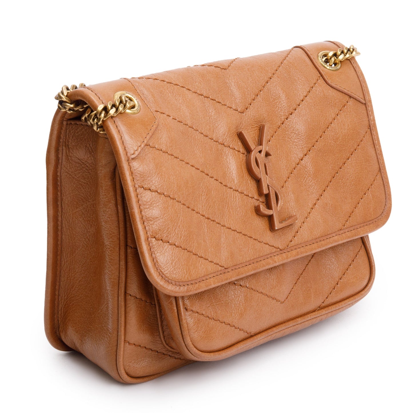 Saint Laurent 2023 Brown Crinkled Calfskin Leather Baby Niki Shoulder Bag