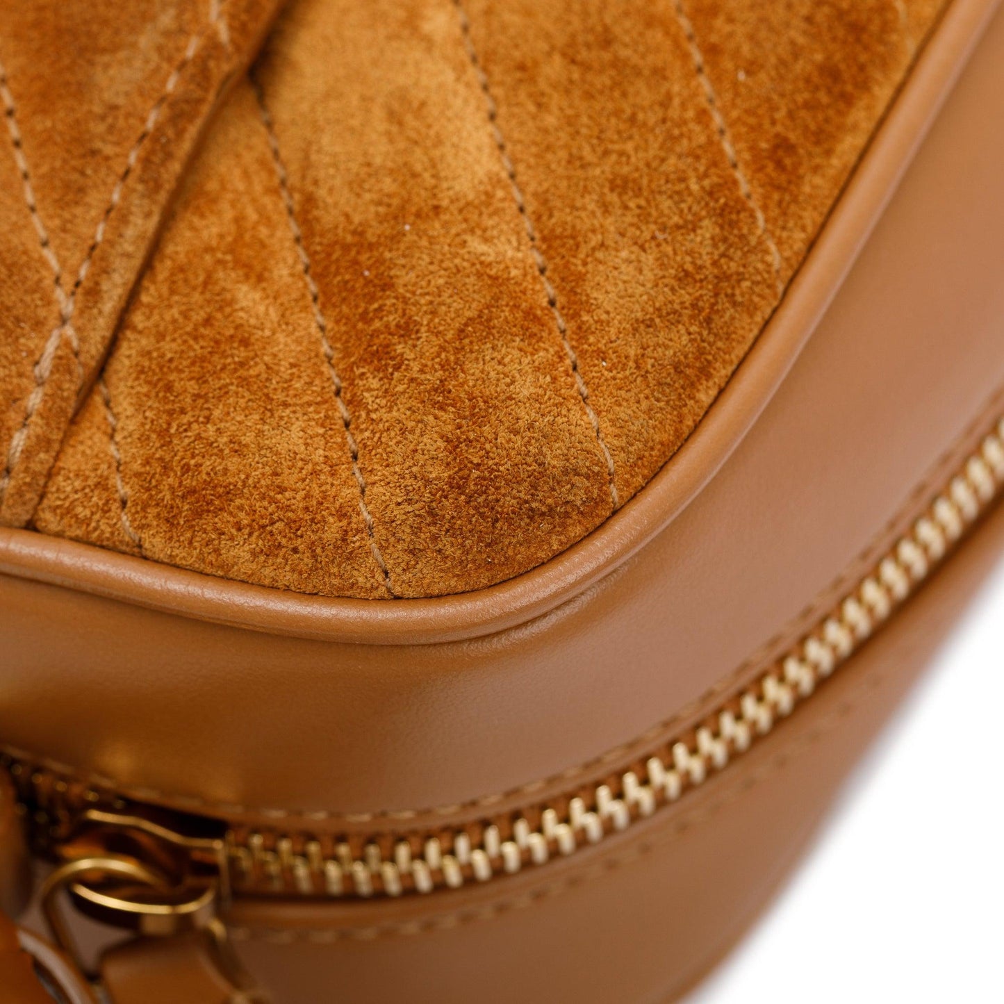 Saint Laurent 2023 Brown Quilted Suede & Smooth Leather Lou Camera Bag