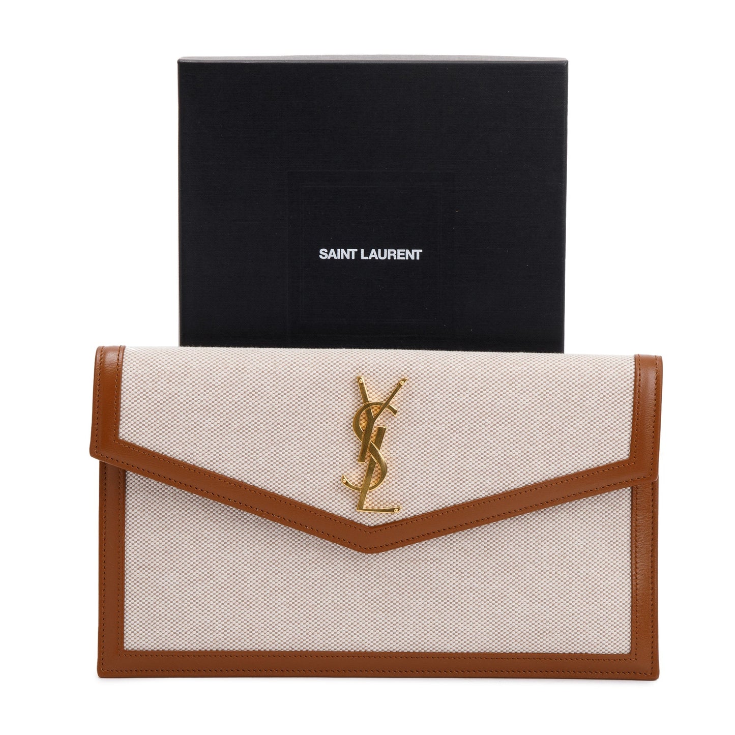 Saint Laurent 2023 Natural Beige Canvas & Leather Uptown Pouch