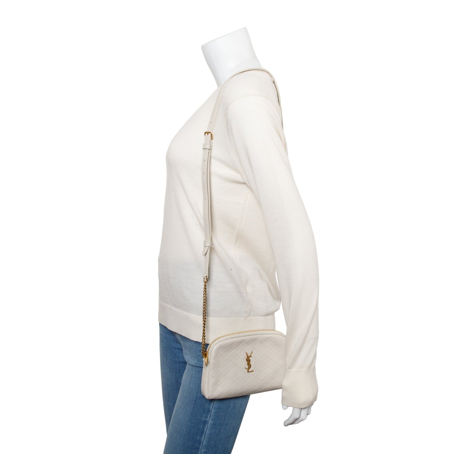Saint Laurent 2023 White Leather Gaby Zipped Pouch