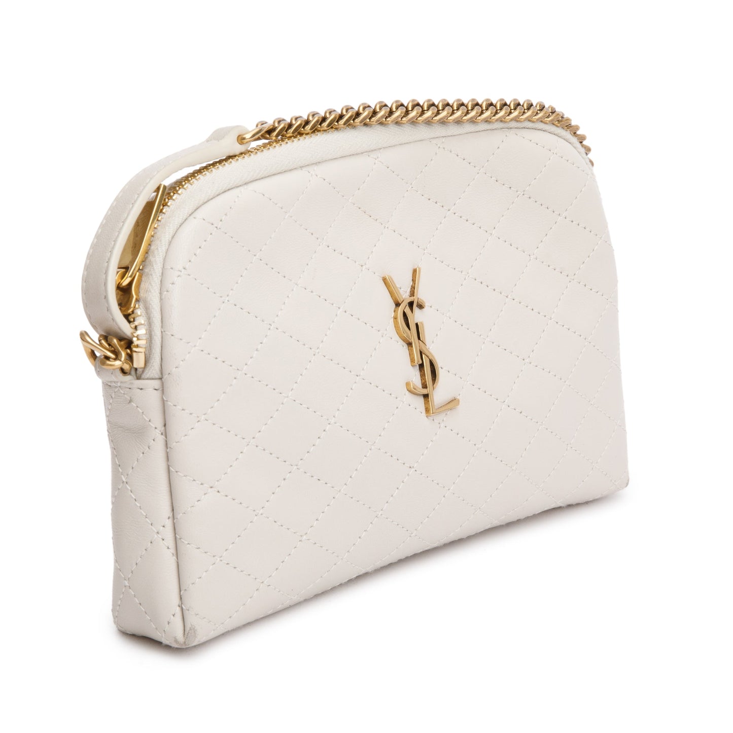 Saint Laurent 2023 White Leather Gaby Zipped Pouch