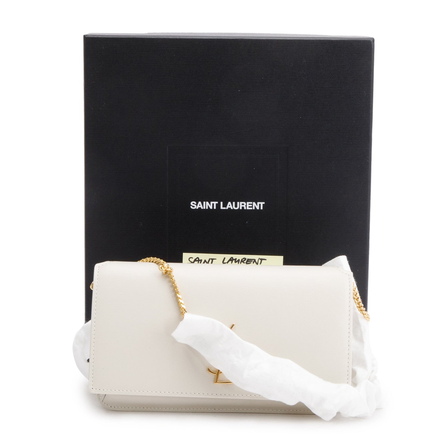 Saint Laurent 2023 White Smooth Leather Cassandre Phone Holder Bag