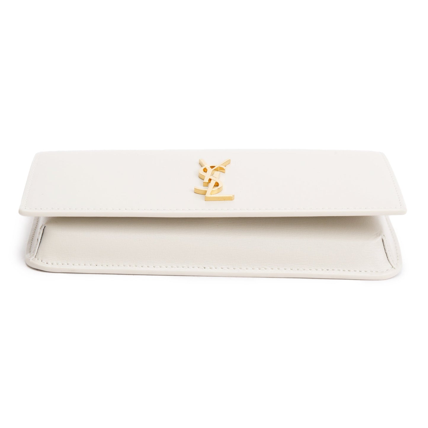 Saint Laurent 2023 White Smooth Leather Cassandre Phone Holder Bag