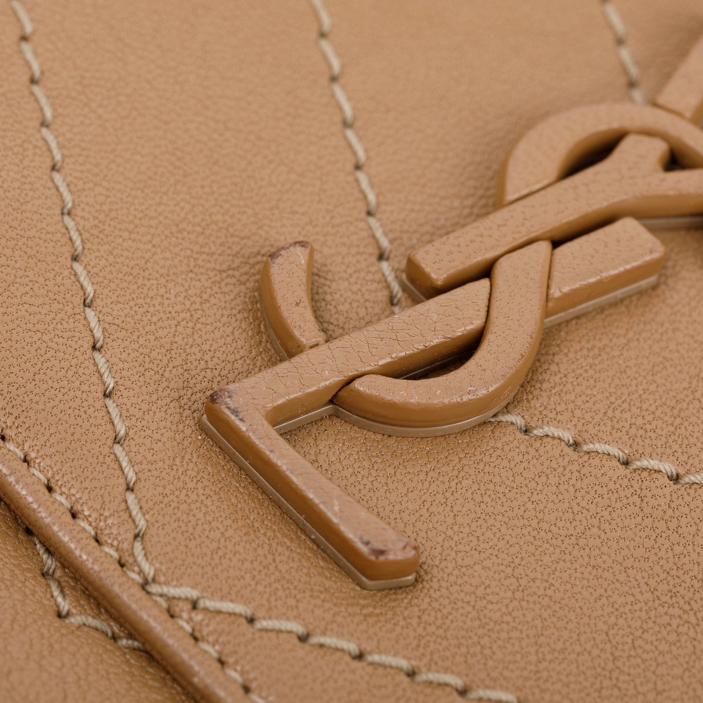 Saint Laurent Beige Calfskin Chevron Monogram Nolita Shoulder Bag