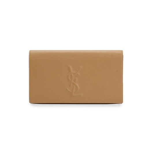Saint Laurent Beige Calfskin Leather Large Belle de Jour Clutch
