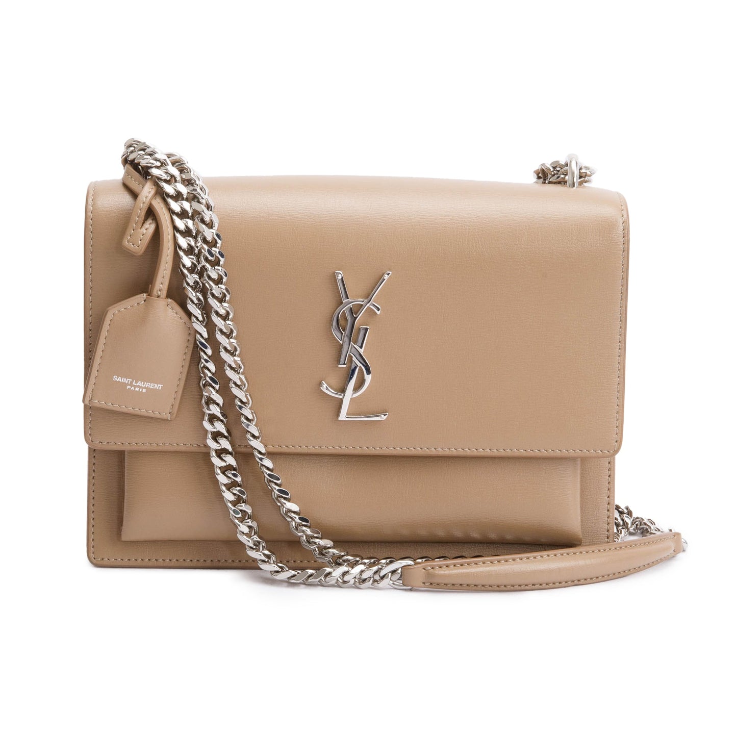 Saint Laurent Beige Calfskin Leather Medium Sunset Shoulder Bag