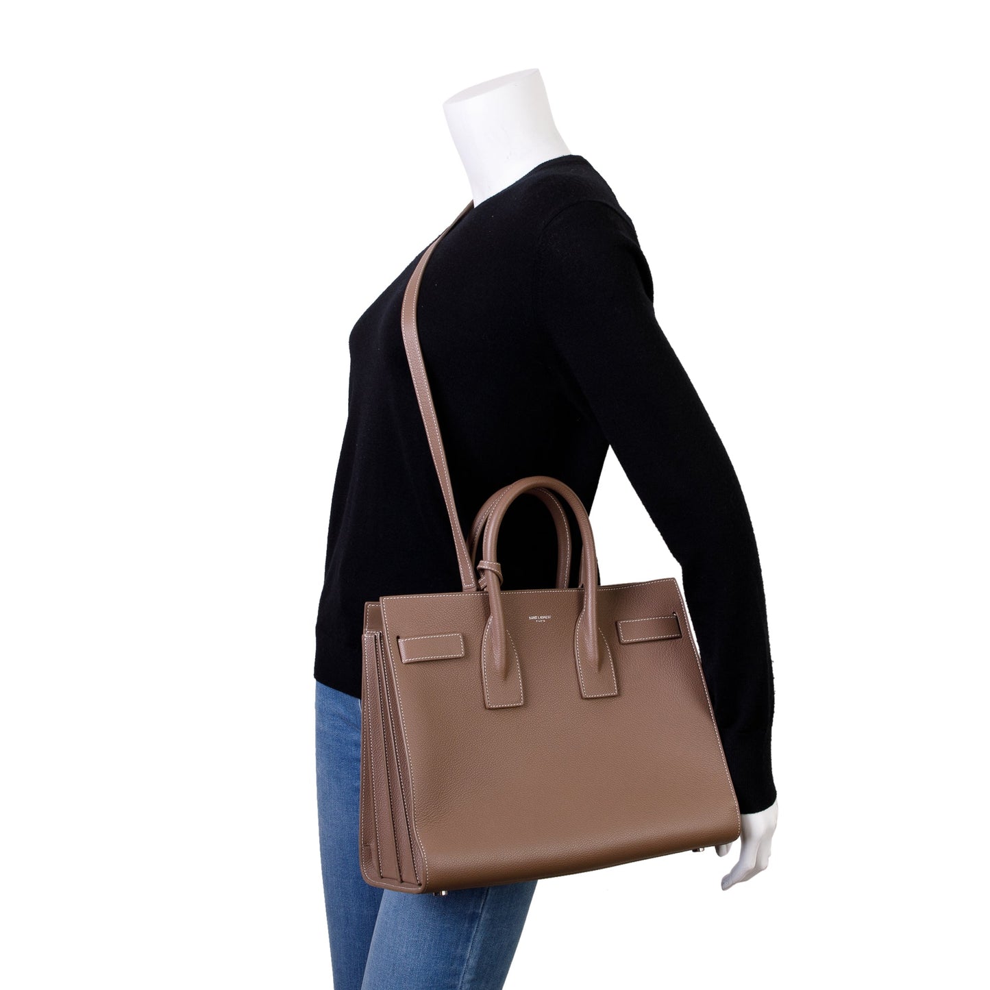 Saint Laurent Beige Grained Leather Small Sac De Jour