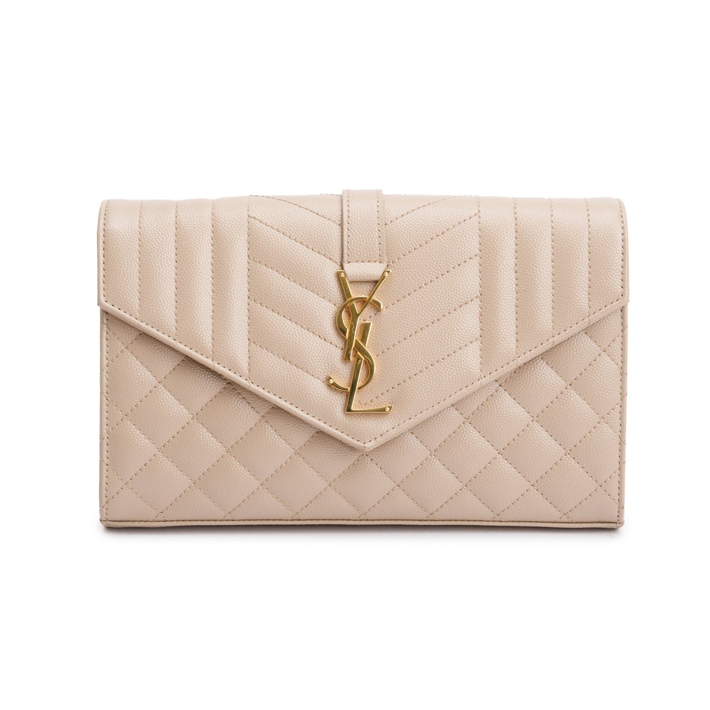 Saint Laurent Beige Mix Matelasse Grain De Poudre Leather Envelope Chain Wallet