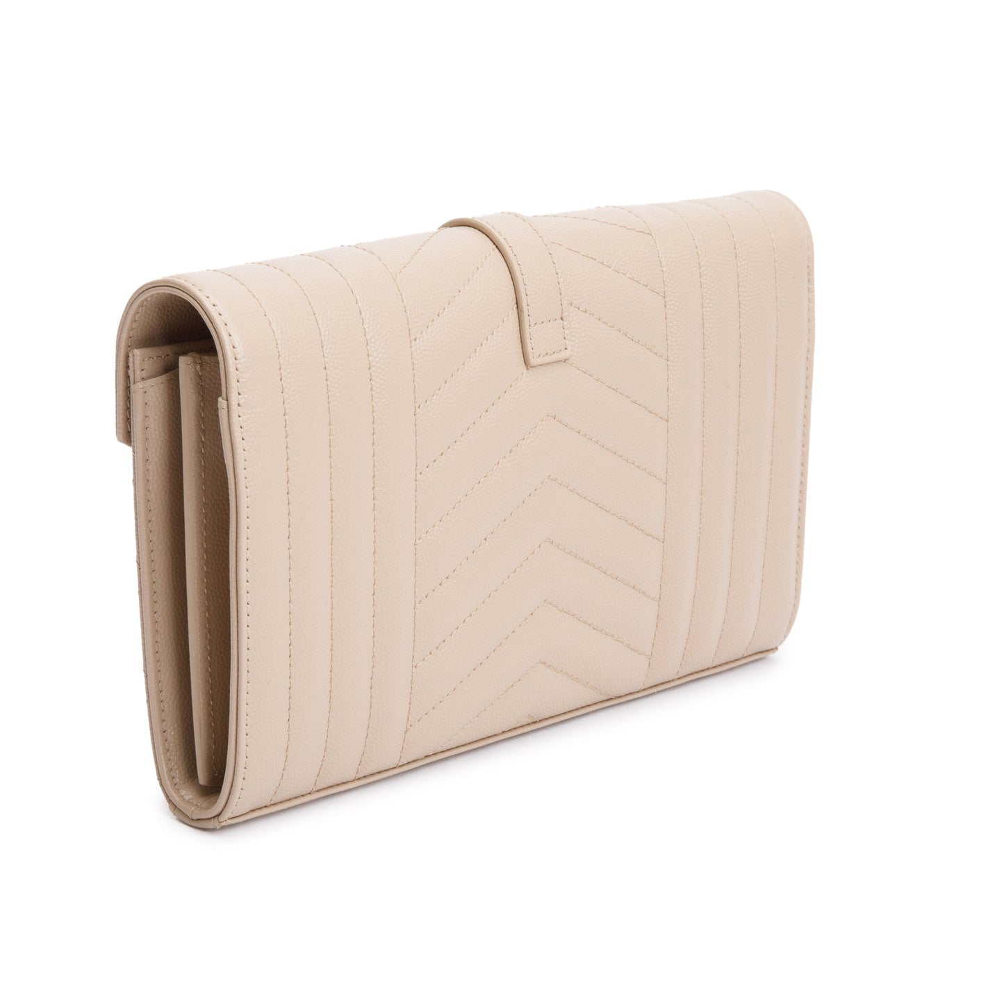 Saint Laurent Beige Mix Matelasse Grain De Poudre Leather Envelope Chain Wallet