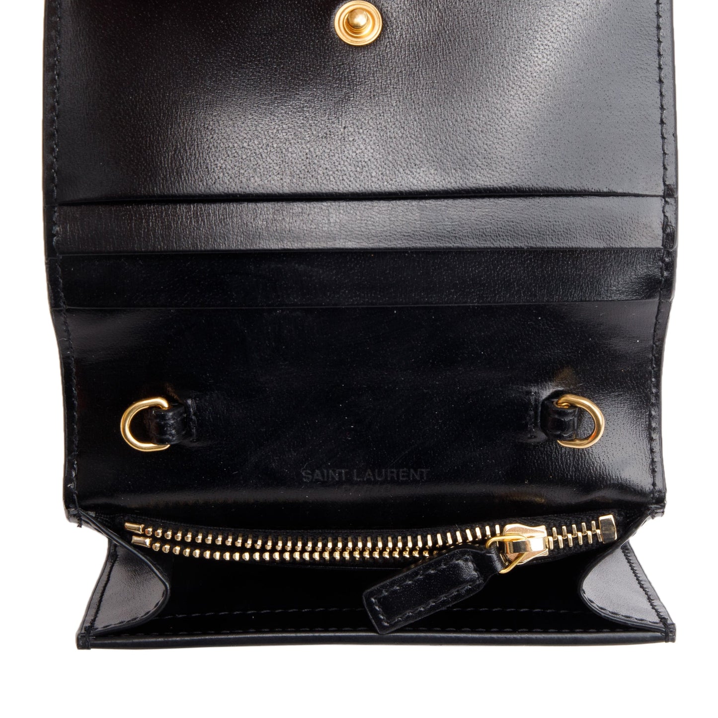 Saint Laurent Black Calf Leather Micro Chain Card Case