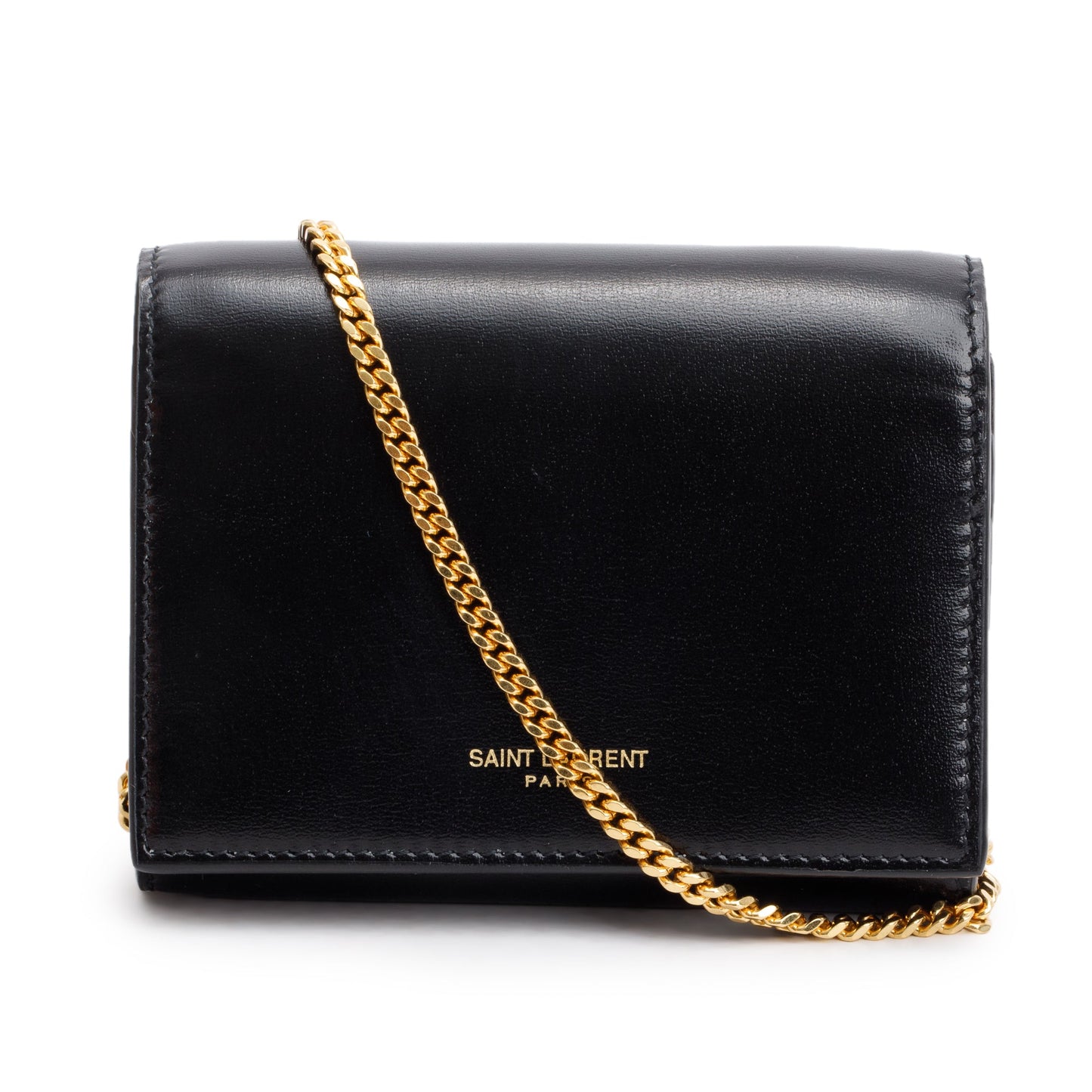 Saint Laurent Black Calf Leather Micro Chain Card Case