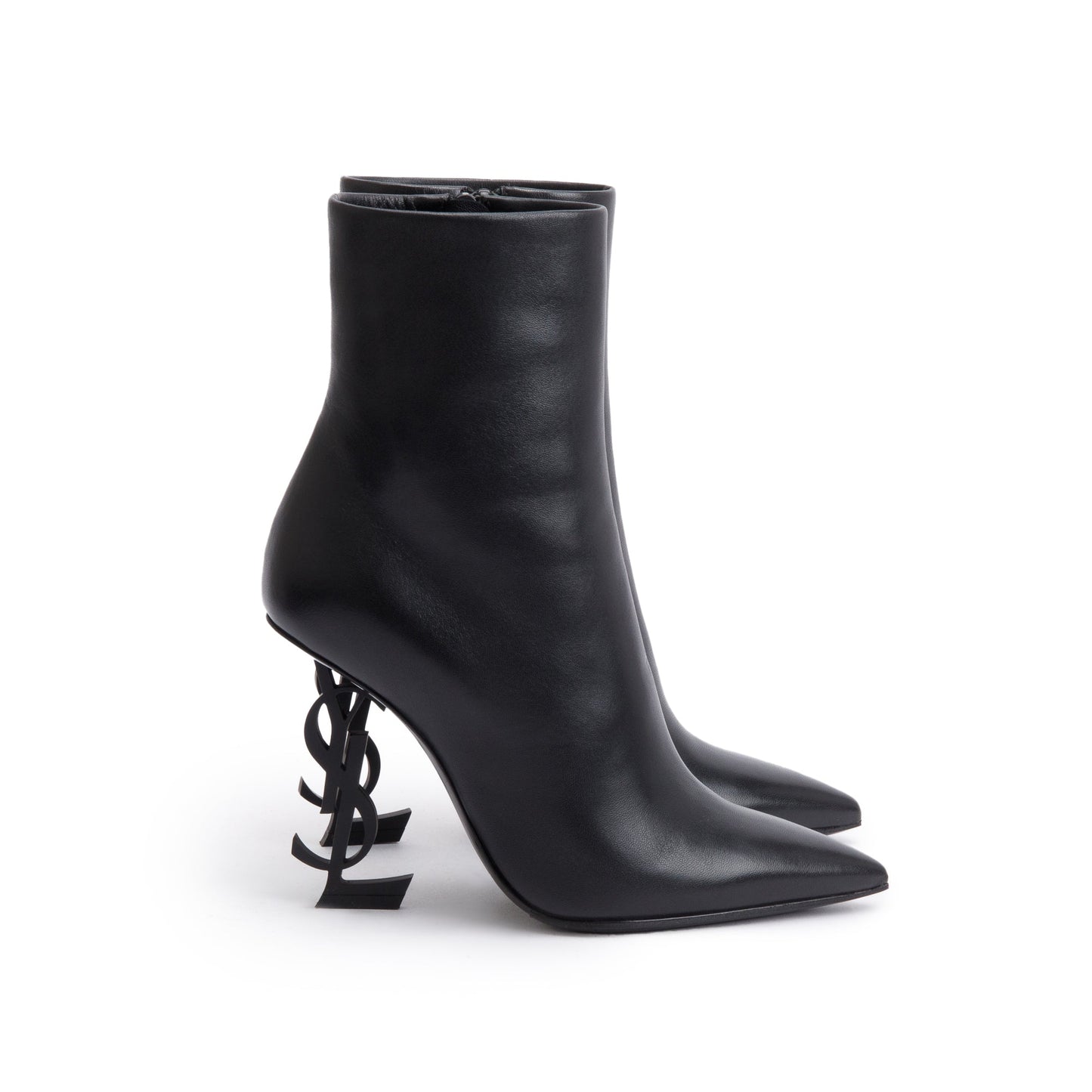 Saint Laurent Black Calf Leather Opyum Booties, Size 36