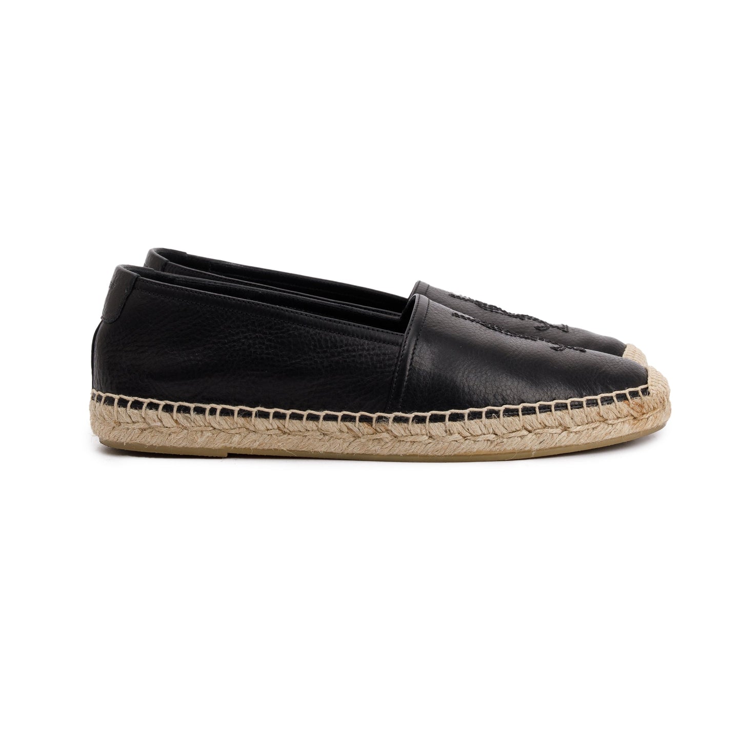 Saint Laurent Black Calfskin Leather Espadrilles, Size 40