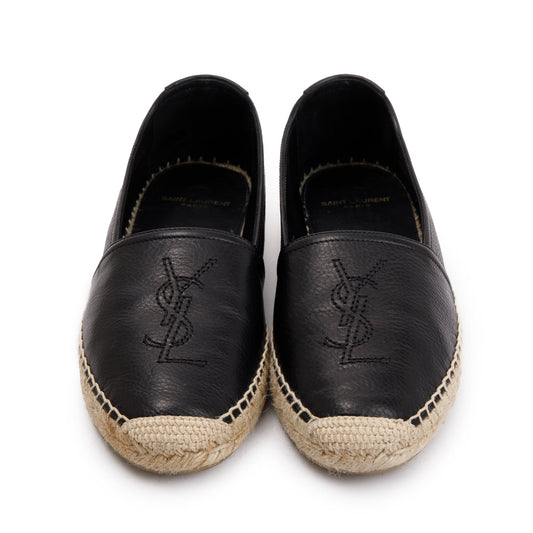 Saint Laurent Black Calfskin Leather Espadrilles, Size 40