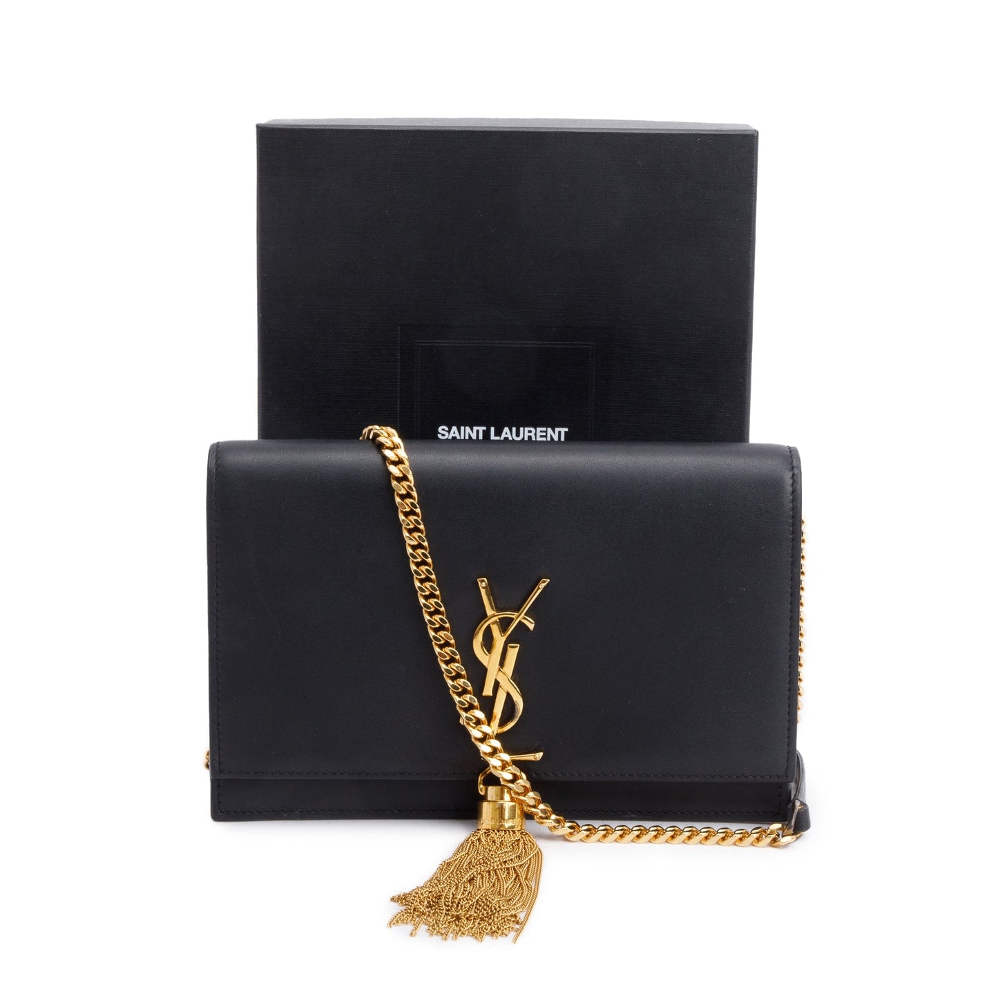 Saint Laurent Black Calfskin Leather Kate Tassel Wallet on Chain