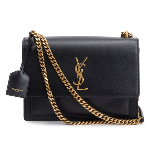 Saint Laurent Black Calfskin Leather Medium Sunset Shoulder Bag