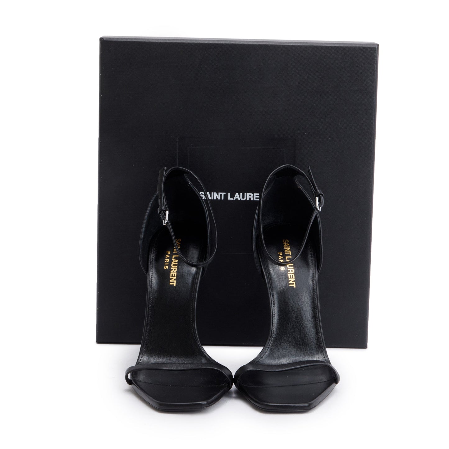 Saint Laurent Black Calfskin Leather Opyum Sandals, Size 39