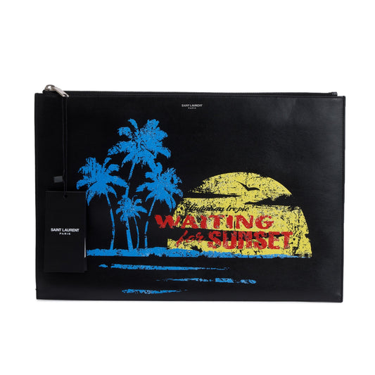 Saint Laurent Black Calfskin Waiting For Sunset Large Sac De Jour Carryall Pouch