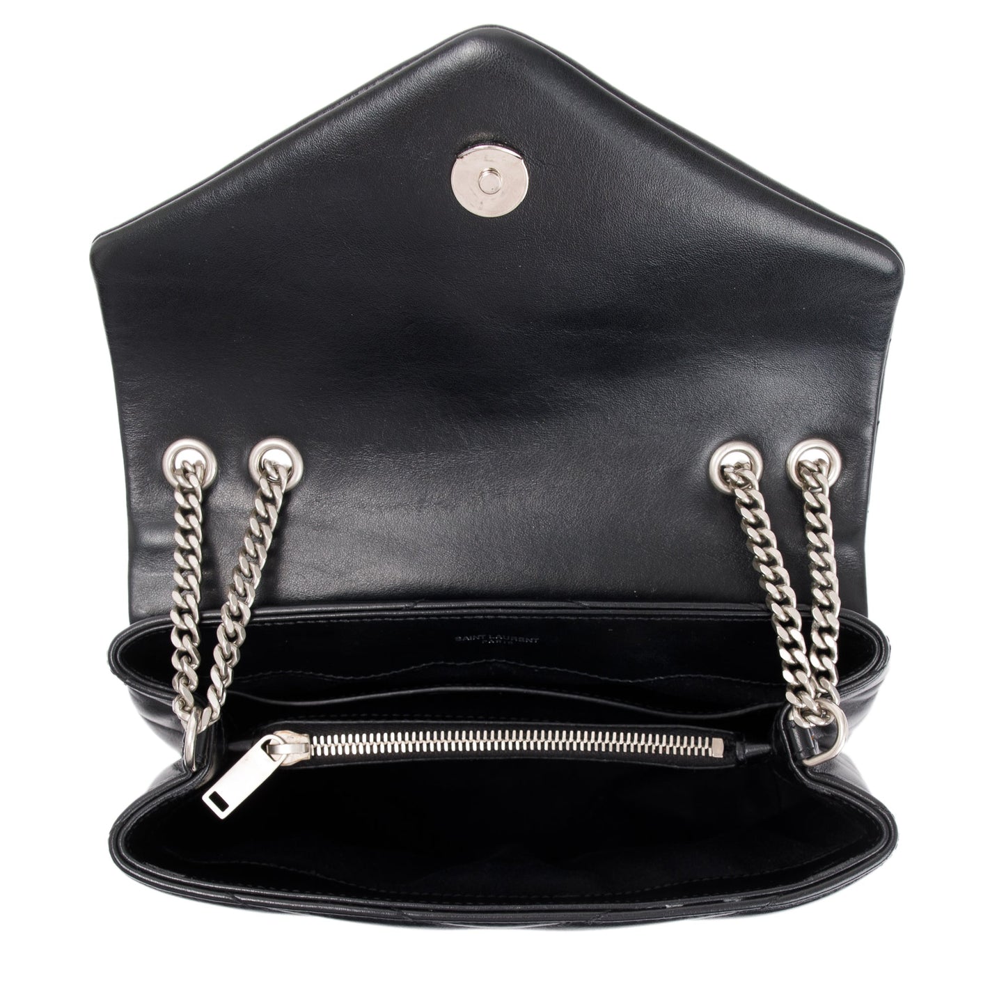 Saint Laurent Black Chevron Quilted Leather Small Loulou Shoulder Bag
