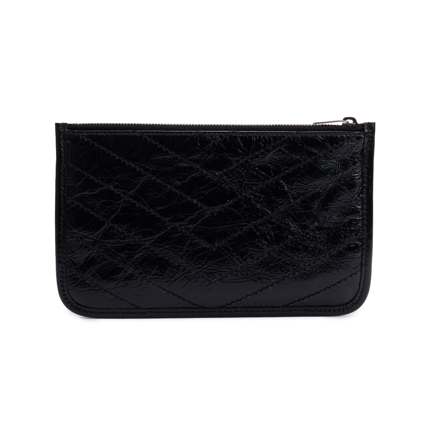 Saint Laurent Black Crinkled Calfskin Matelasse Leather Monogram Niki Bill Pouch