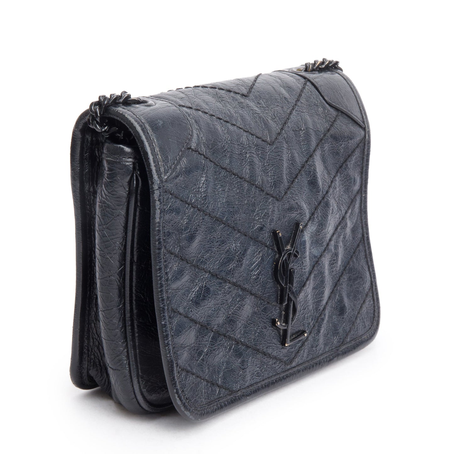 Saint Laurent Black Crinkled Calfskin Matelasse Niki Chain Wallet