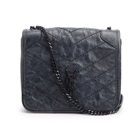 Saint Laurent Black Crinkled Calfskin Matelasse Niki Chain Wallet