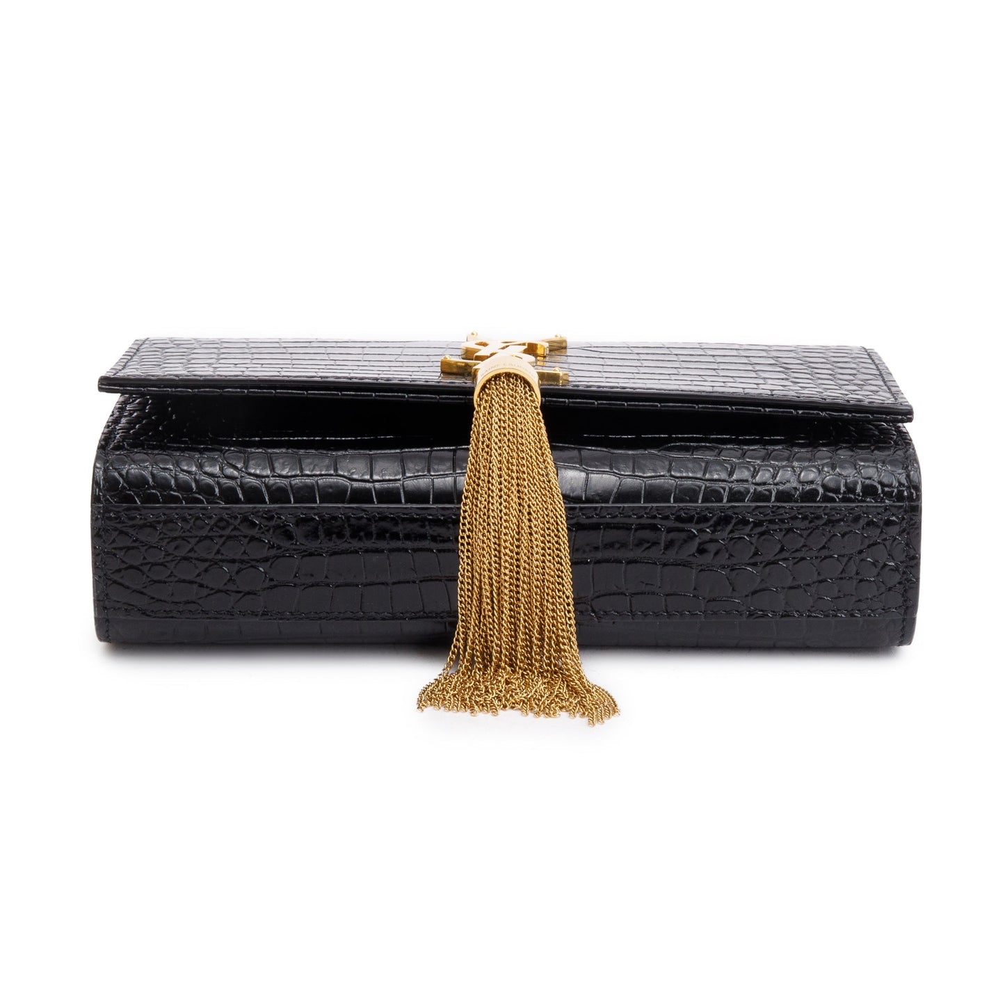 Saint Laurent Black Croc-Embossed Leather Small Kate Tassel Bag