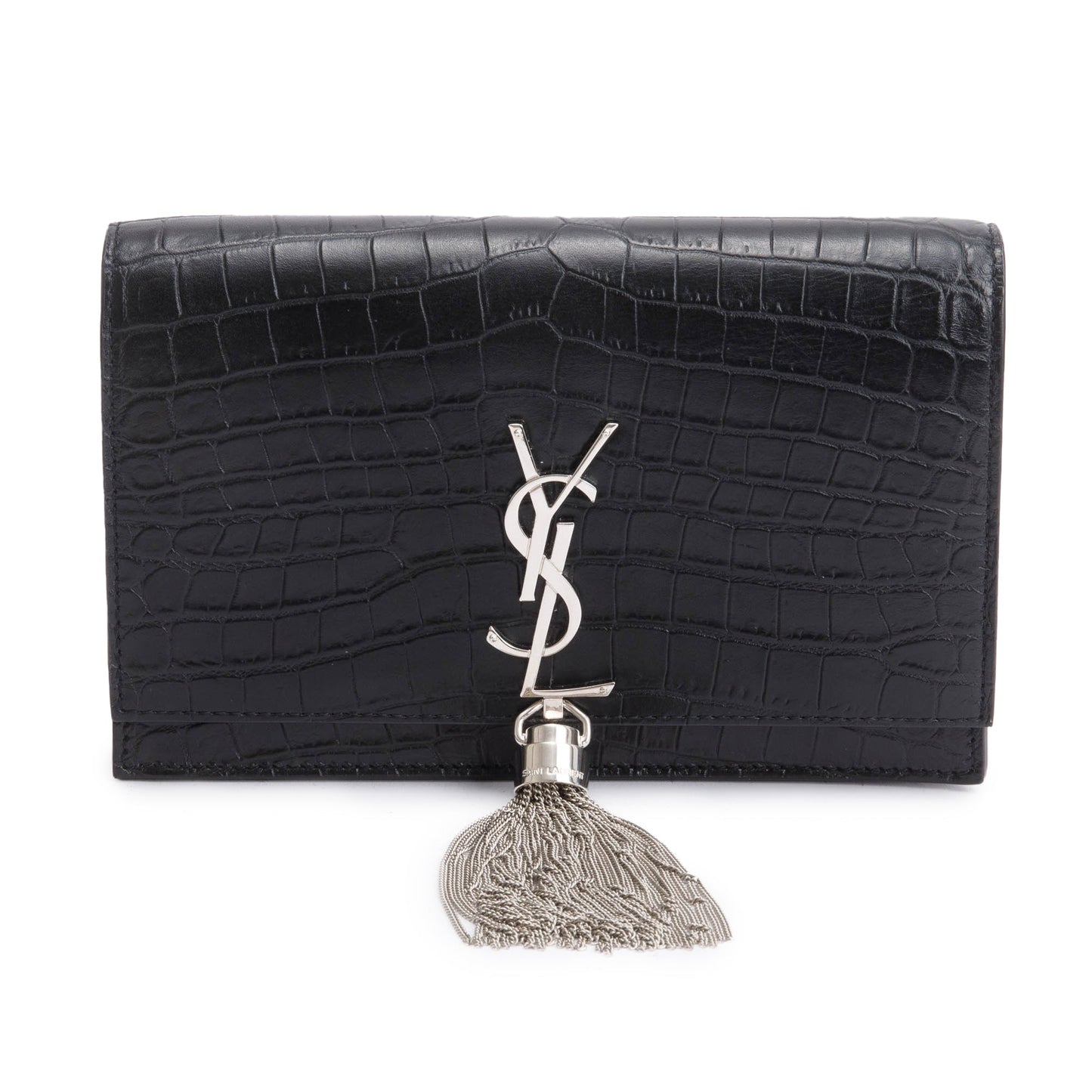 Saint Laurent Black Croc-Embossed Leather Small Kate Tassel Bag